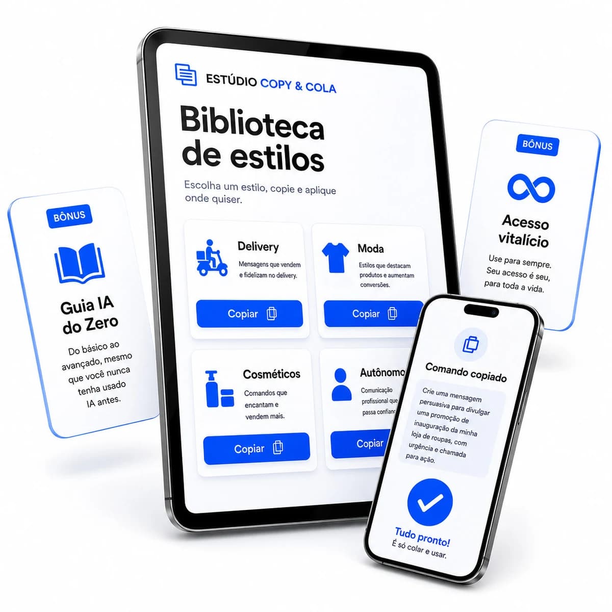 Estúdio Premium: biblioteca de estilos com bônus e comando copiado no celular
